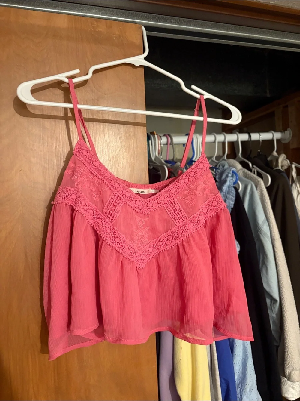 miami Pink Lace-Trim Flowy Spaghetti Strap Cami